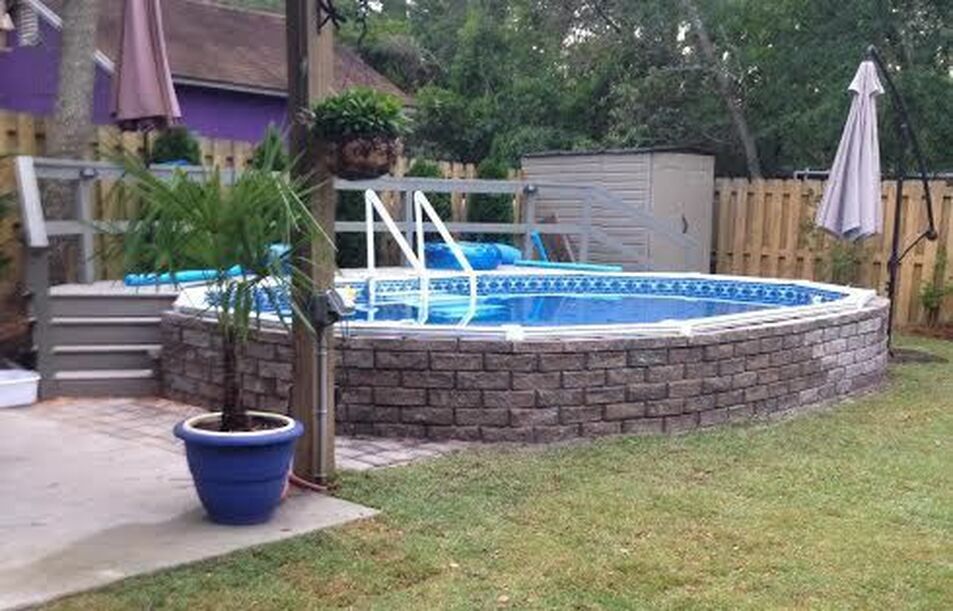 Swimming Pool Aquasport 52 Oval Half Buried With Brick Facade